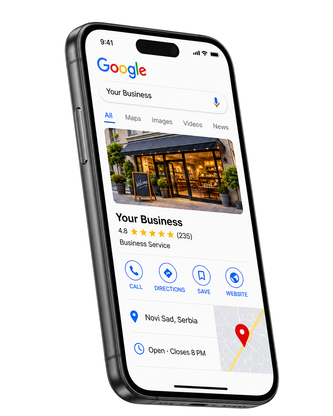 Google business profile shown on an iPhone